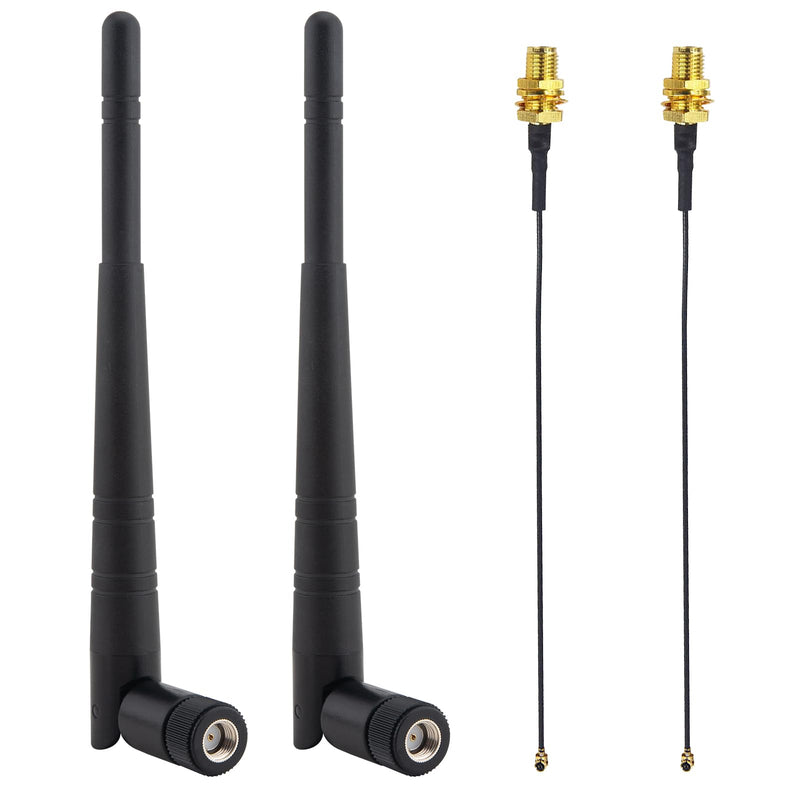 WiFi Bluetooth Antenna 2.4GHz 3dBi RP-SMA Male Foldable Antenna + 17cm U.FL IPX to RP-SMA Female Pigtail Cable for Router Wireless Network Devices Desktop PC USB Adapter Security Camera 2Pcs