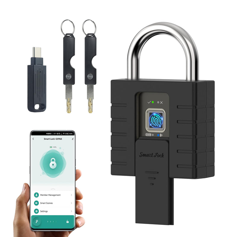 Smart Padlock with Keys, Heavy Duty Fingerprint Padlock, Remote Authorization via Phone, with Rest Key and 2 Keys,Waterproof Padlocks for School Locker,Truck,Warehouse,Gate,Office,Door