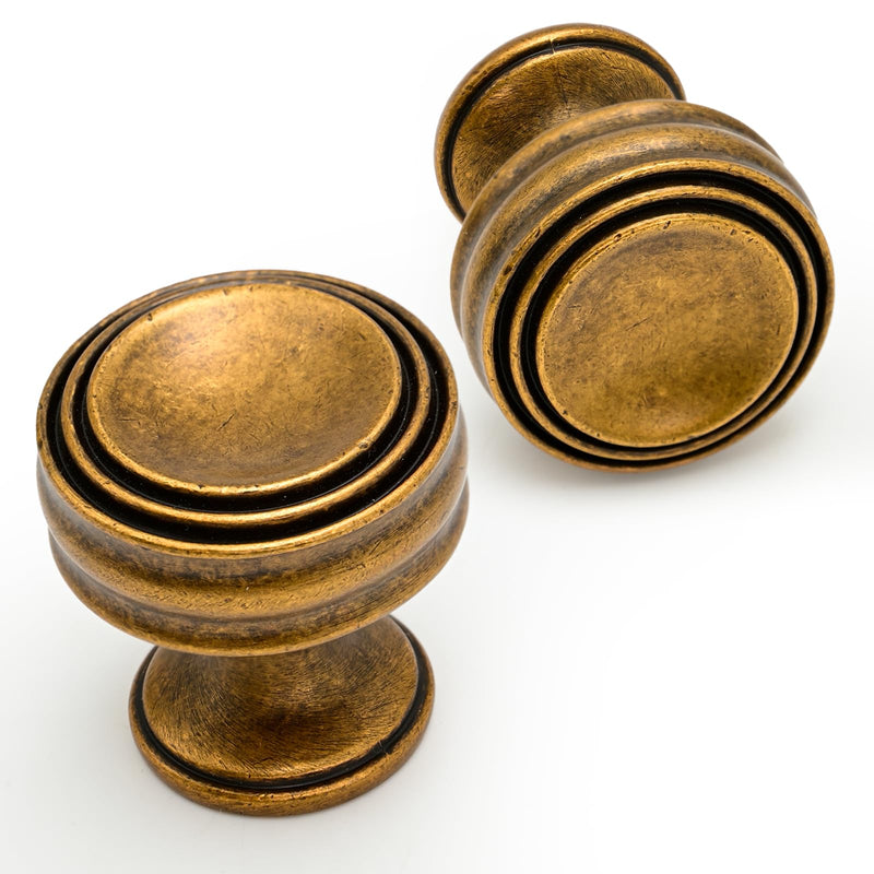 10 Pack Antique Brass Cabinet Knobs 1-1/10 Inch(28.5mm) Single Hole Cabinet Pulls Round Kitchen Cabinet Knobs Drawer Knobs Single Hole Knob