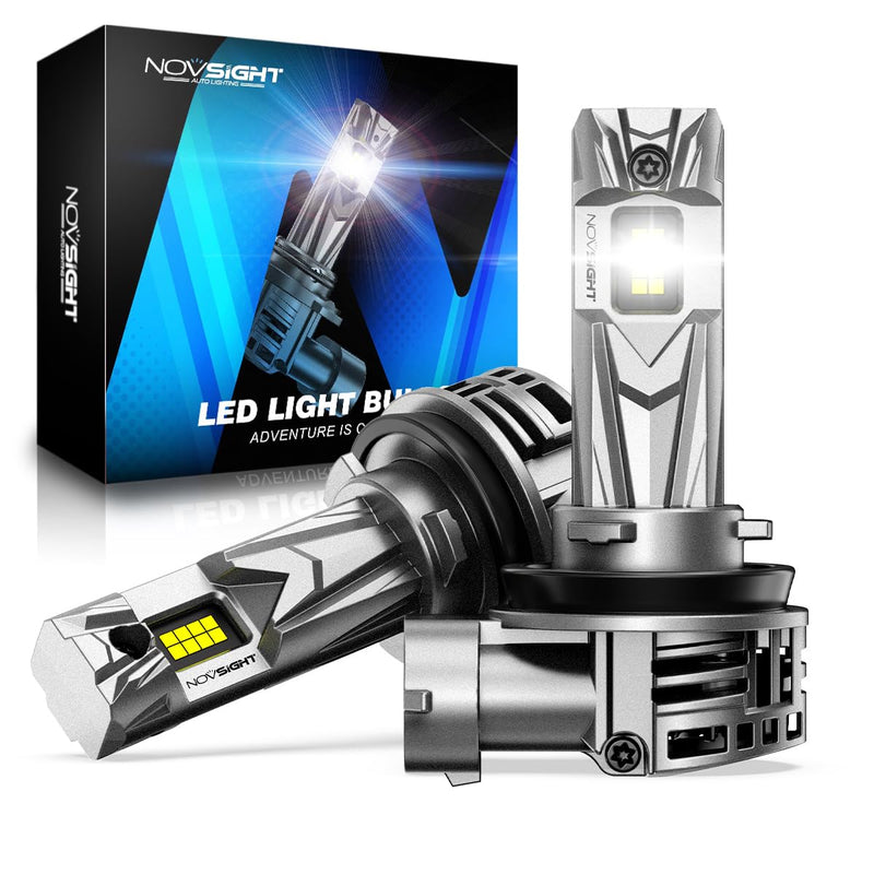 NOVSIGHT 𝗛𝟭𝟭/𝗛𝟵/𝗛𝟴 Fog Light Bulbs, Ultra Bright 600% Upgrade with 1:1 Halogen Fit, 140W 6500K Cool White, 50,000 Hour Lifespan, Plug and Play, 98% CANBUS Ready, Pack of 2 600% H11