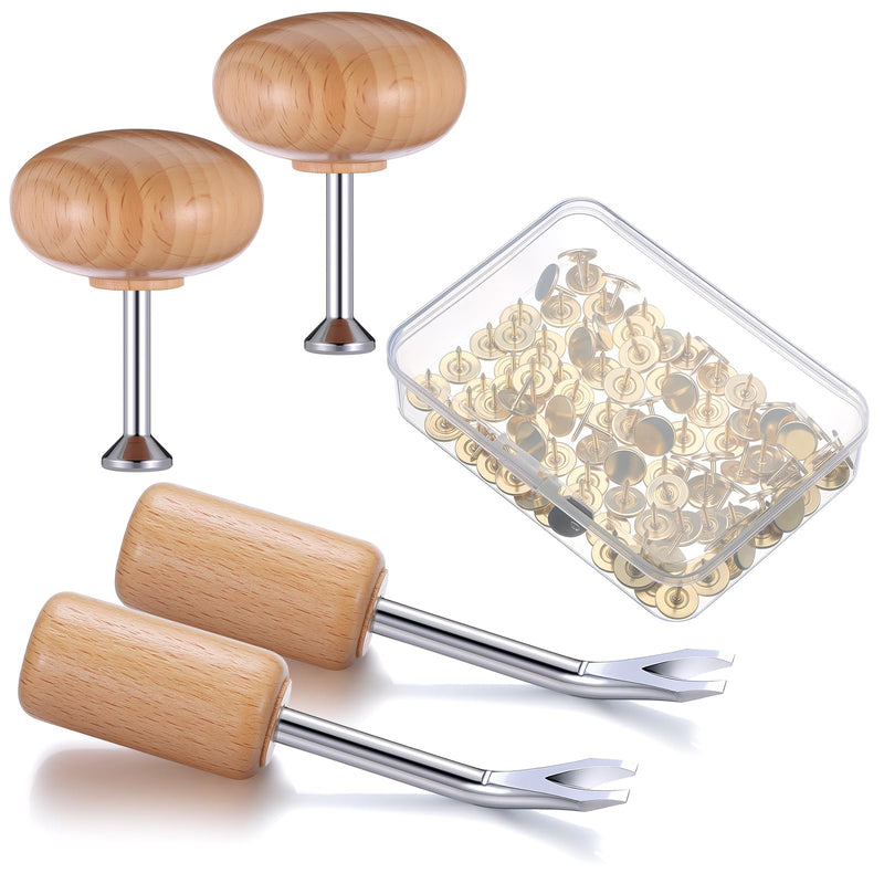 Lothee Tack Kit Wood Handle Tack Remover and Magnetic Push Tool with 100 Pcs Gold Thumb for Corkboard Bulletin Board Office Classroom DIY