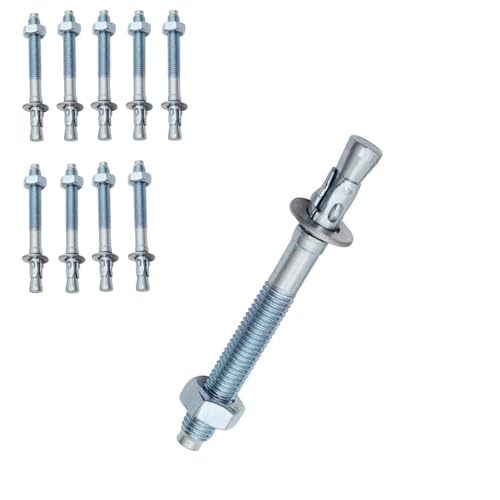 3/8 inch x 3 inch (M10x80mm) Zinc Plated Wedge Anchors, Heavy Duty Fastener for Concrete, 10pcs 3/8"x3"