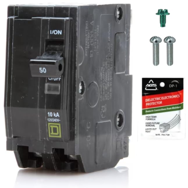 Genuine Square D QO250 Circuit Breaker Kit, 50 Amp (50A) Double Pole (2 Pole), 120/240V AC, 10kAIC, Plug-in Mount for QO Load Centers & Panels, Visi-Trip Indicator, New Replacement 50 Amp Kit
