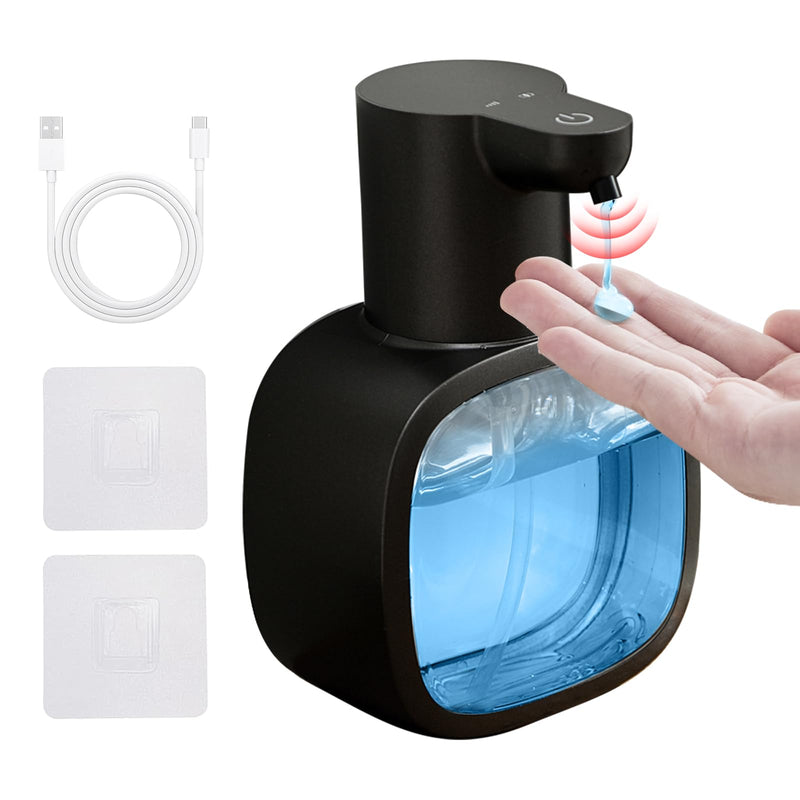 Automatic Liquid Soap Dispenser, 17oz/500ml Touchless Rechargeable with 4-Level Adjustable & IPX5 Waterproof - Level Display for Wall/Tabletop Use in Bathroom, Kitchen, Black