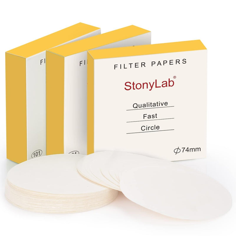 stonylab Qualitative Filter Paper, 3-Box 74 mm Diameter Fast Speed Cellulose Filter Paper with 25 Micron Particle Retention Filtration Speed, Set of 3 x 100 Pcs 74 mm (Pack of 3)