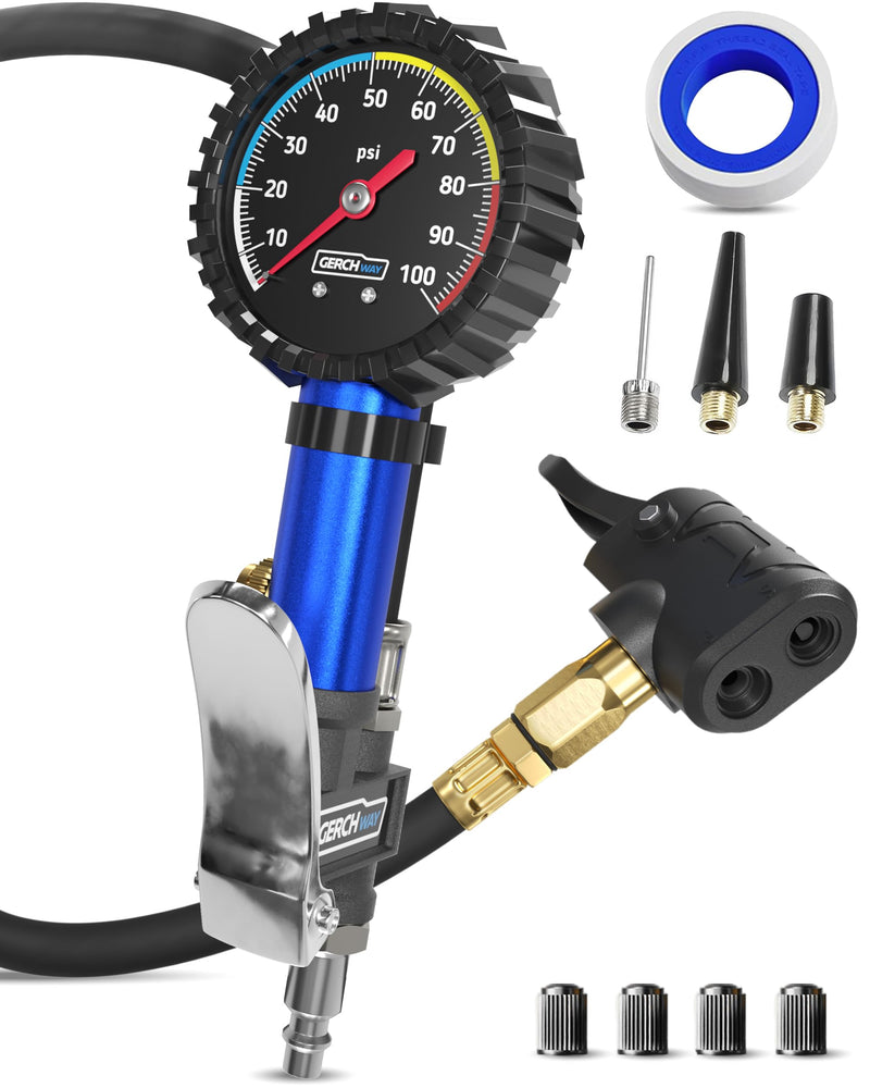 Presta Valve Adaptor Pump with Removable Schrader to Presta Valve Air Chuck – Accurate Bike Tire Inflator & Pressure Gauge for Air Compressor, 100 PSI