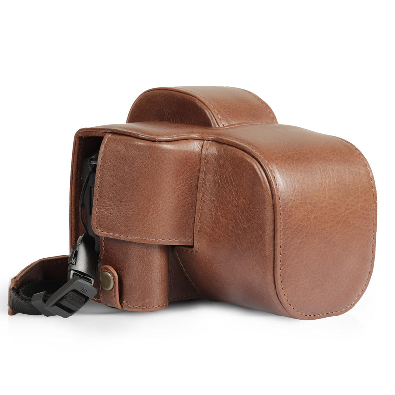 Megagear Genuine Leather Camera Case for Canon EOS R100 (18-45mm) - Stylish and Protective - Brown