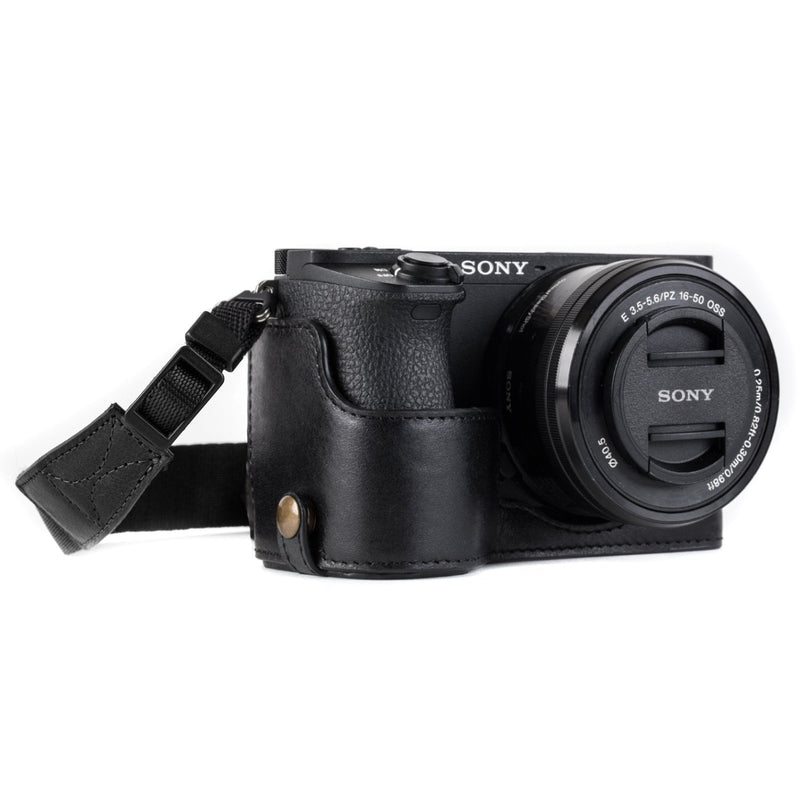 Megagear MG1203 Sony Alpha A6500 Ever Ready Genuine Leather Camera Half Case & Strap with Battery Access, Black