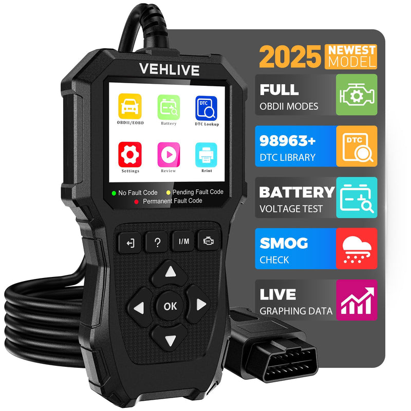 OBD2 Scanner Diagnostic Tool, Check Engine Light Car Code Reader with Reset, Battery Tester, Live Data, Freeze Frame, I/M Readiness, Car Scanner Diagnostic Tool for All OBDII Car After 1996 black
