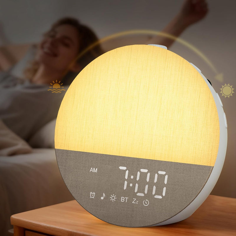 Sunrise Alarm Clock with Sound Machine: Gentle Gradual Wake Up Light for Heavy Sleepers Relieve Anxiety Dimmable Clock with Bluetooth Memory for Bedroom - White Noise Machine with 30 Sleep Sounds 6.5*4.6*6.2 Inch