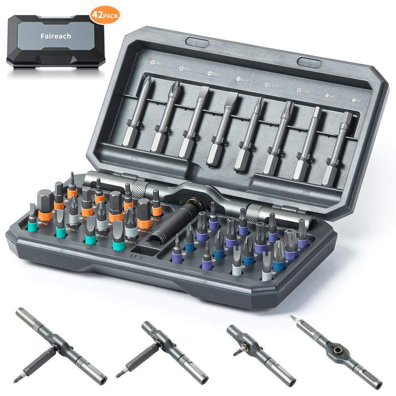 42 in 1 Magnetic Screwdriver Set, DIY Ratchet Screwdriver Set, Multi Bit Magnetic Drive Set with Detachable Ratchet Handle, Portable Compact Repair Tool Kit for Furniture Computer Bicycle 42 in 1-gray