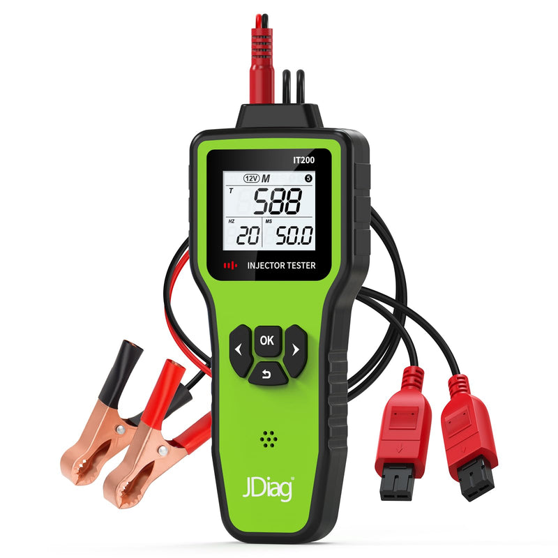 JDIAG Universal Fuel Injector Tester Cleaner Kit - 4 Preset & 1 Custom Mode, Test 2 Injectors Simultaneously, DIY Cleaning Tools with Dedicated Fuel Injector Connectors, 12V/5V Output Power