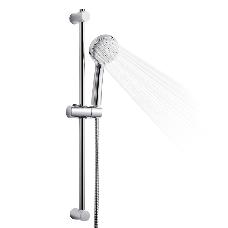 OFFO Shower Slide Bar Combo, Adjustable 21 in Slide Bar with 3-Mode Round Handheld Shower Head and 60 in Stainless Steel Hose, Screw Wall Mounted, Chrome Finish Round 21" Slide Bar & 60" Hose