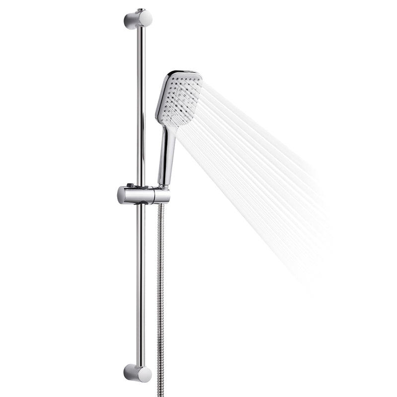 OFFO Shower Slide Bar Combo, Adjustable 31 in Slide Bar with 3-Mode Square Handheld Shower Head and 60 in Stainless Steel Hose, Screw Wall Mounted, Chrome Finish Square 31" Slide Bar & 60" Hose