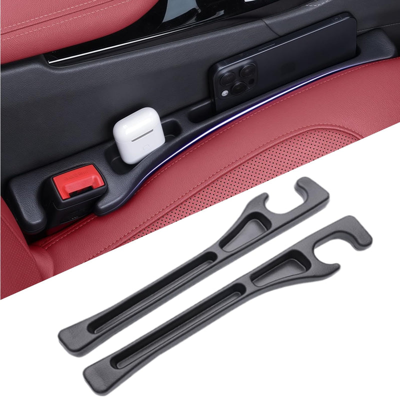 Car Seat Gap Filler, 2-Pack No-Drop Seat Side Gap Seam Filler Organizer with Phone Holder, Universal Fit Fill The Gap Between Seat & Console, Perfect for Car, SUV, Truck Black