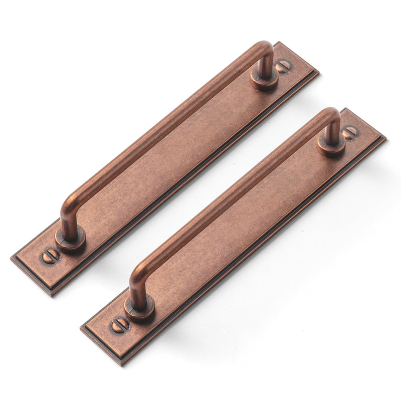 Goo-Ki 2 Pack 5'' Center to Center Antique Copper Cabinet Bar Pulls with Keelplate Backplate Vintage Drawer Handles Closet Classic Home Kitchen Improvement Hardware 5" Center to Center Keelplate