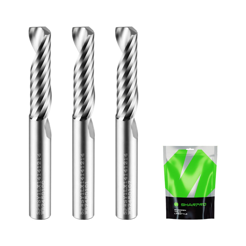 O Flute Upcut Spiral Router Bit 1/4 Inch Shank 1/4" Cutting Dia. 1" CL. 2-1/4"OVL. Carbide Single Flute CNC Router Bit, Ideal for Aluminum, Plastic, Acrylic, Wood, MDF and PVC (3PCS) 1/4" DIA - 1" CL - 1/4" SHK 3