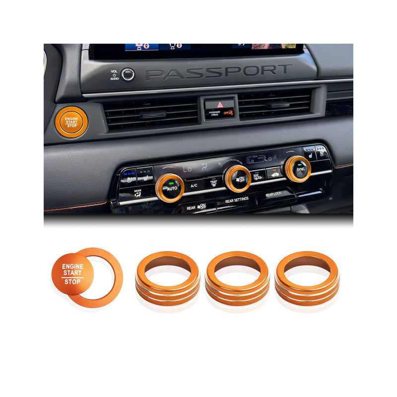 for Honda Passport 2026 Accessories, 5pcs Aluminum Alloy Knob Cover Trim Kit - Push Start & Air Conditioning (Orange) Orange
