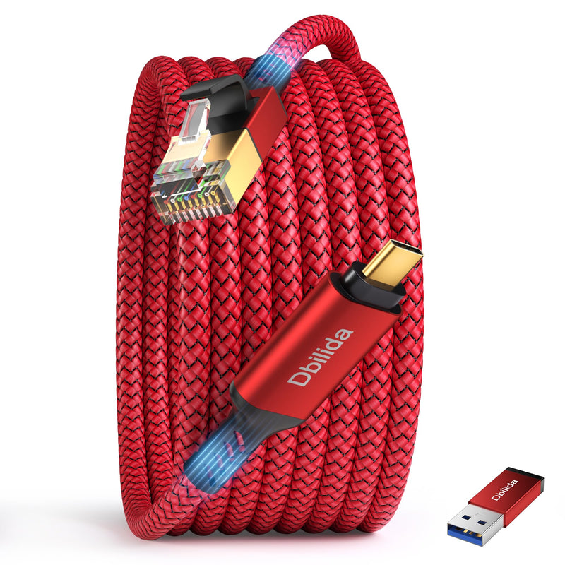 USB C to Ethernet Cable 25 FT - 2 in 1, USB A/C to RJ45 Cable, 1Gbps Braided Ethernet to USB C Cable, Type C to RJ45 Ethernet for Thunderbolt 4/5, MacBook Pro/Air, iPhone 16/17, XPS, Galaxy S24 25FT