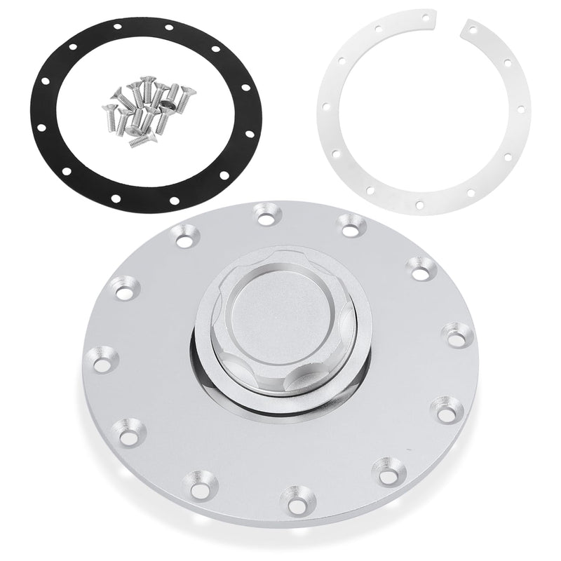 Billet Aluminum Easy Fill Fuel Cell Cap with 12 Hole Cell Bung and Rubber Gasket Sliver Silver