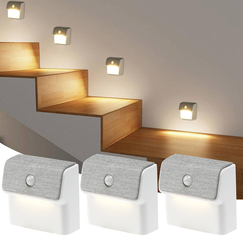 Linkage Stair Lights Motion Sensor Indoor, Magnetic Stick-On LED Wall Light, Dimmable Warm White Light, Rechargeable Motion Activated Light, for Hallway, Bedroom, Stairs, Kitchen 3 Pack