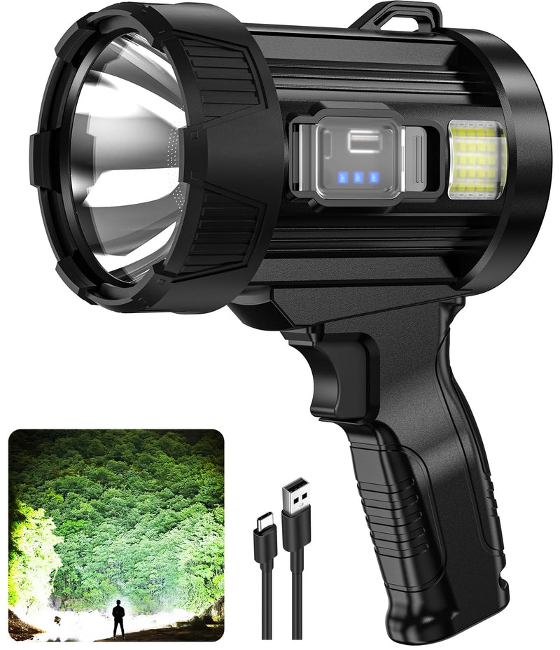 Rechargeable Spotlight, 1,000,000 Lumens Super Bright Handheld Led Flashlight, Outdoor Spot Light with Cob Light and Solar Panelsfor Boating Camping