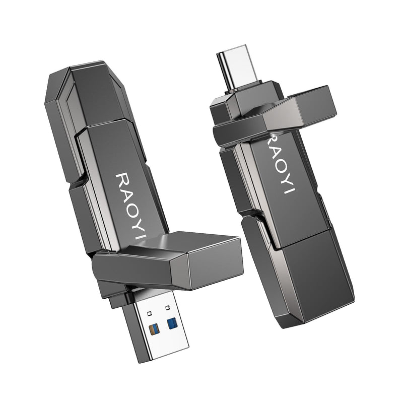 RAOYI 256GB USB C External SSD, 2-in-1 Solid State Drive Up to 450MB/s Dual USB 3.2 + Type-C Thumb Drive Portable SSD Drive for iPhone 15/16, Android, Tablet, PC and PS4 Gray