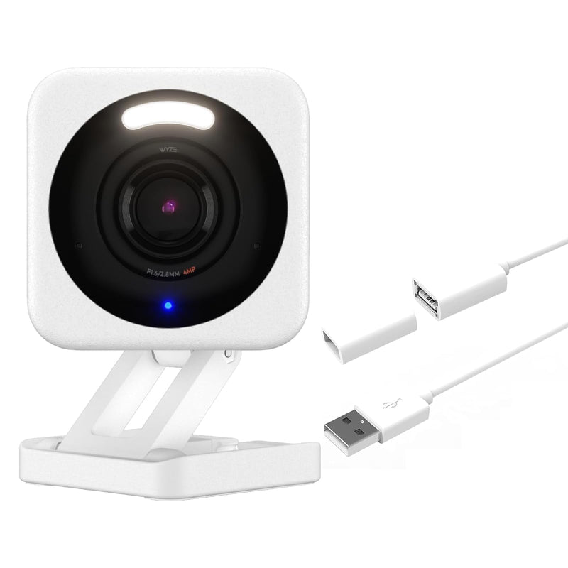 WyzeCam v4 with 20ft Extension Cable, 2.5K QHD IP65 Indoor/Outdoor Home Security Camera w Night Vision, Spotlight & Siren, 2-Way Audio, Baby/Pet Monitor, Works with Alexa & Google Assistant, White