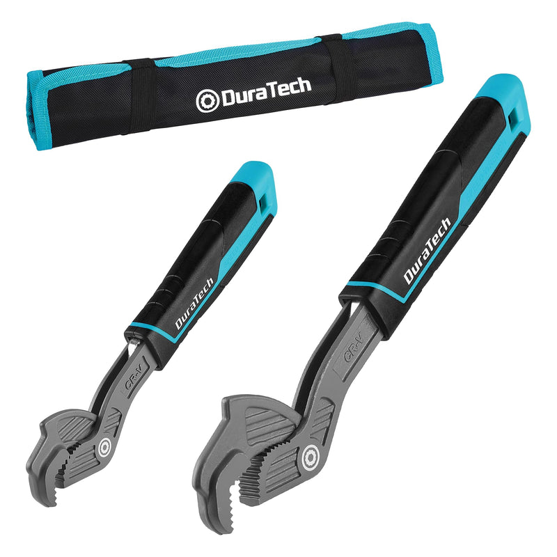 DURATECH 2 PCS Self-Adjusting Wrench Set, 8" & 12" Self-Locking Pipe Wrenches, Adjustable Size 3/8"-1-5/8"(9-41 mm), CR-V Steel, Non-Slip TPR Handle, for Home Repair, Mechanic and DIY Projects 8" & 12"