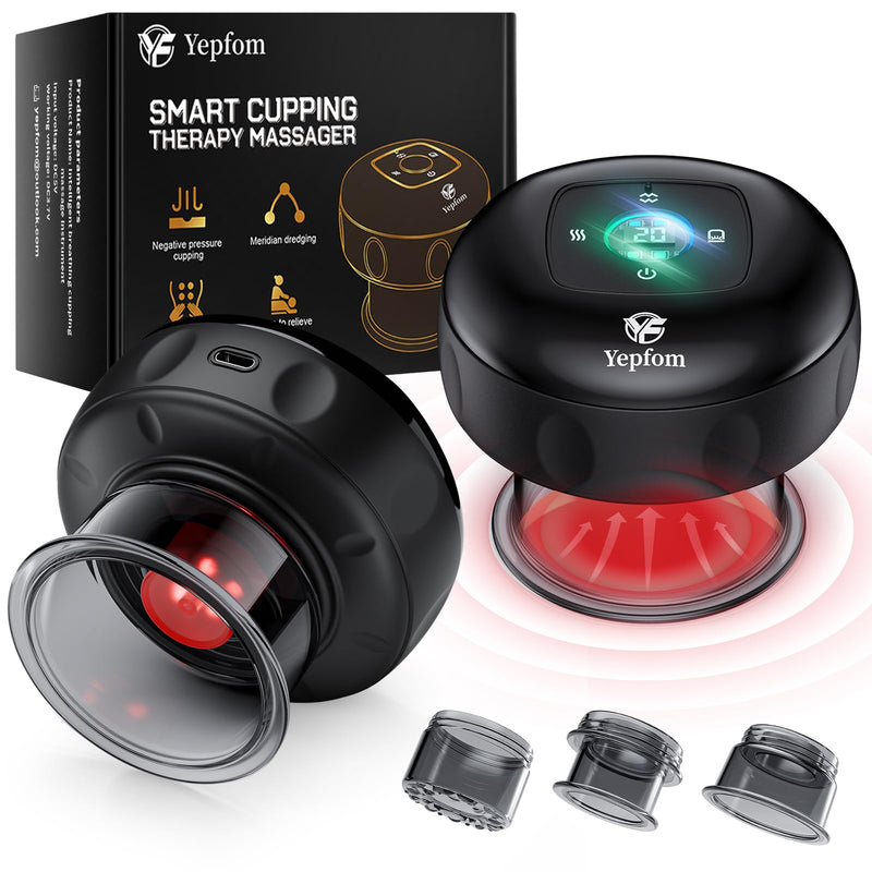 5-in-1 Smart Dynamic Cupping Set, 12 Levels Cupping Kit for Massage Therapy with Red Ligh-t Therapy&Heat Penetrates for Targeted Pain Relief, Knots, Aches, Muscle Soreness - 1Pcs(Black) 1 Pc