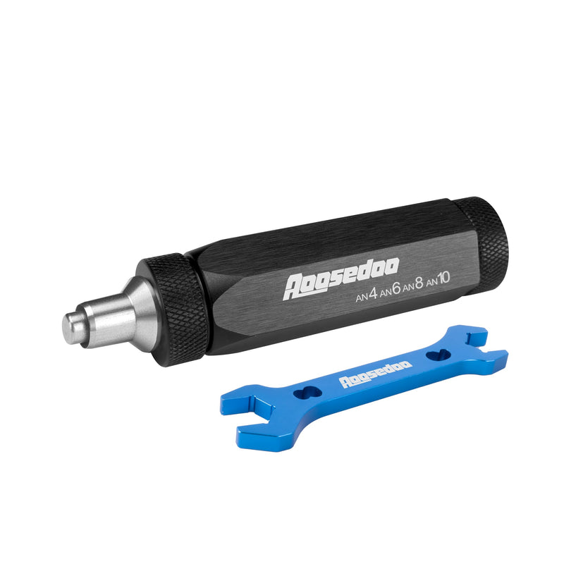 PTFE Hose Assembly Tool, Hose Reaming Tool For 4AN, 6AN, 8AN, 10AN PTFE Fuel Line Assembly. With a Double-ended AN Fittings Wrench 6AN Socket- AN8 B-nut, Blue With Wrench