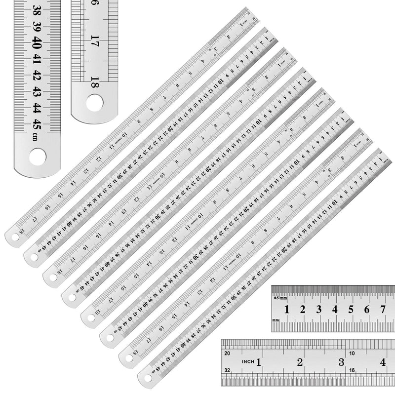EBOOT 8 Pack 18 Inch Stainless Steel Rulers, Back to School Supplies Metal Rulers Imperial & Metric Graduations for Precision Measuring Meter Yard Stick for Construction Drafting Woodworking 18inch