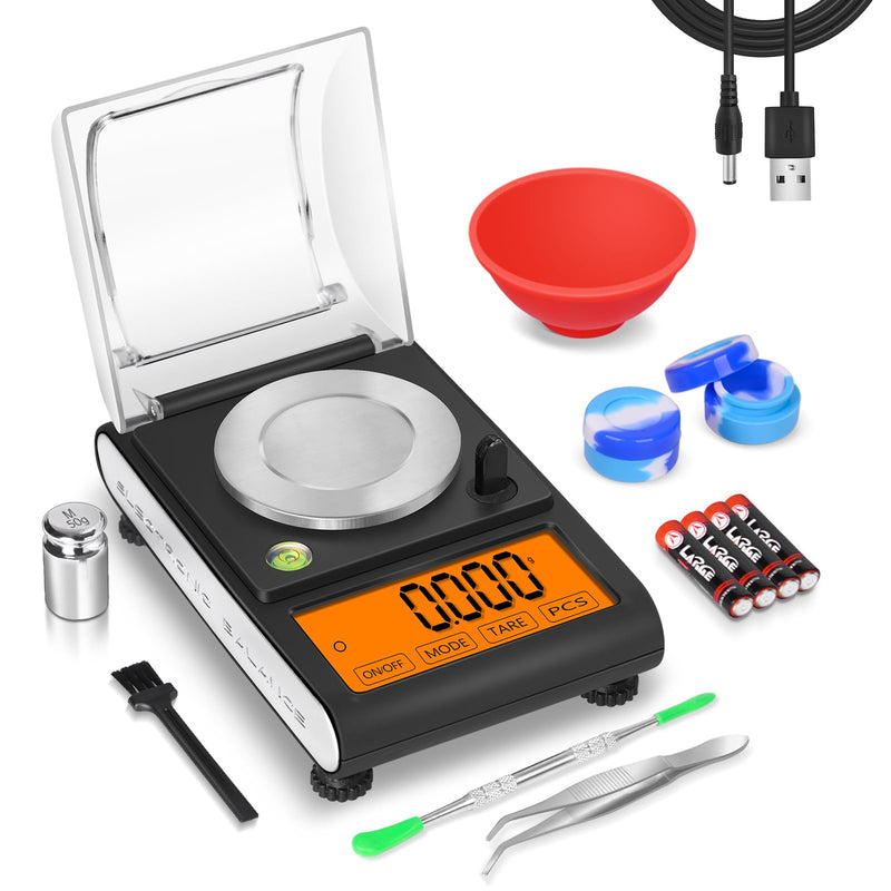Fuzion Milligram Scale 50g/0.001g, Digital mg Scale with Calibration Weights, Jewelry Scale with Tweezers, Spoon, Bowl, Brush, Micro Scale for Powder, Gold, Herb, Large Display TGD-50