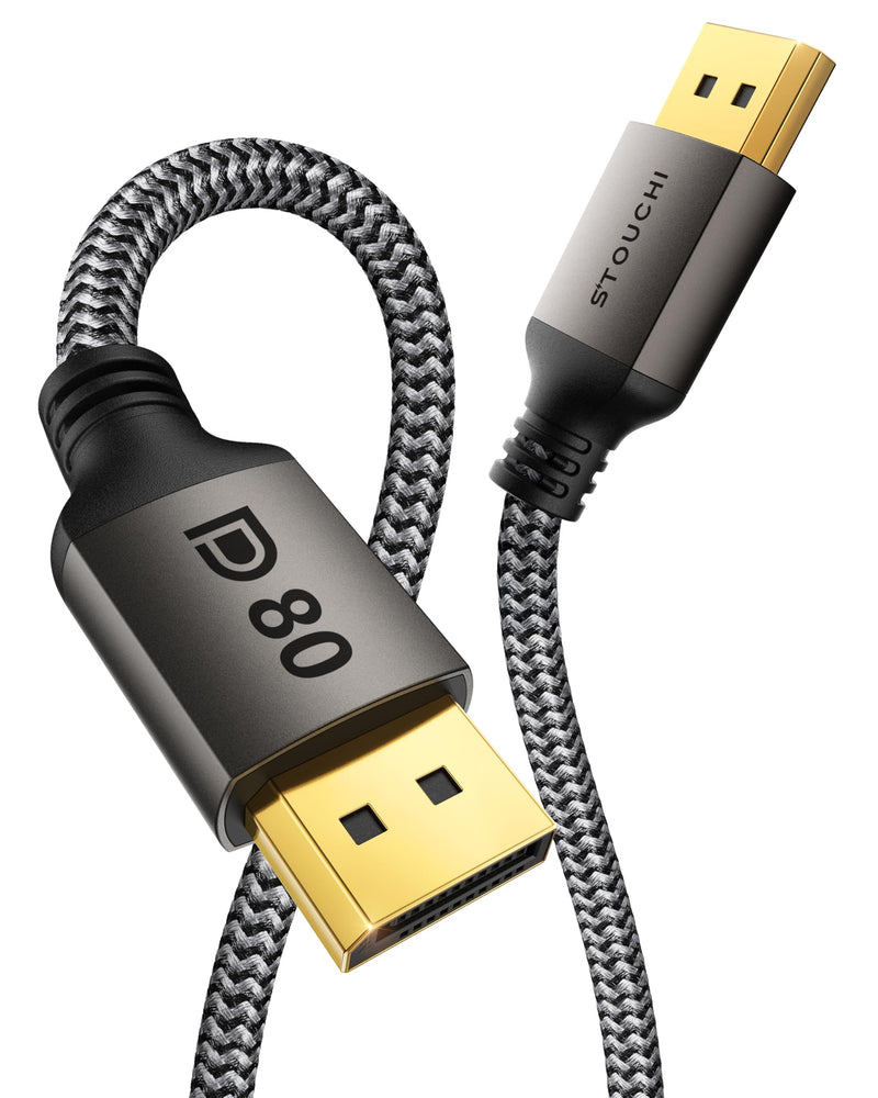 Stouchi 80Gbps DisplayPort 2.1 Cable [10FT/3M], UHBR20 [16K 8K 4K@540Hz] DP Cord, Support FreeSync G-Sync, DSC 1.2a, Snag-Free Connector for RTX 5090/4090,RX 9070,Gaming Monitor Grey 10FT
