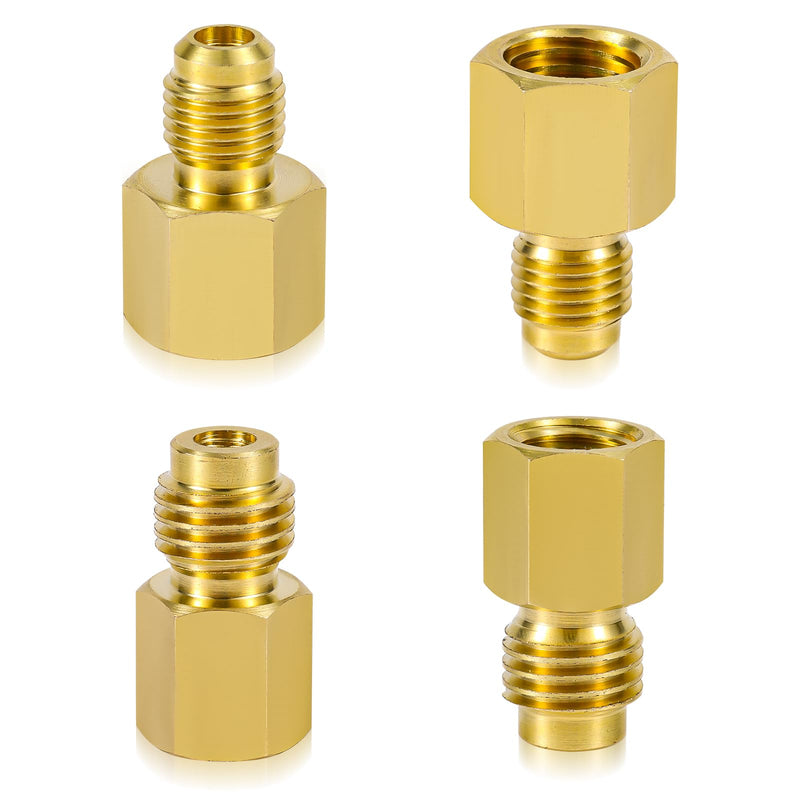 4pcs Brass Refrigerant Tank Adapter/Vacuum Pump, R134A to R12 Adapter Fittings 1/4 SAE Male to 1/2 ACME Female Flare Adaptor Automotive Fittings for AC Refrigerant System