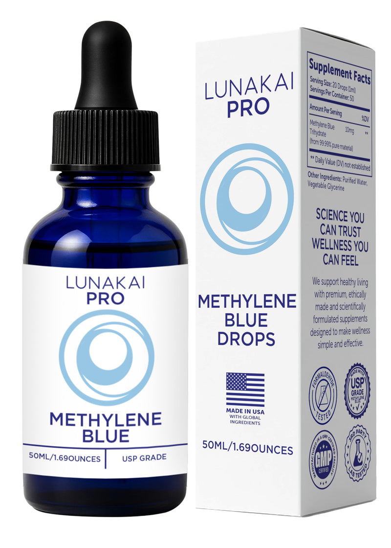 Lunakai USA Made Methylene Blue Pharmaceutical Grade – 99.99% Pure USP Grade 1% Methylene Blue Drops 1.69 Fl Oz (Pack of 1)