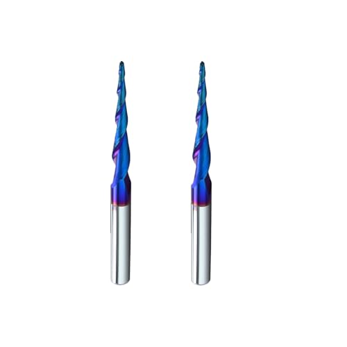 Tapered Ball Nose Upcut CNC Bit 1/4" Shank for 2D & 3D Carving 2 Packs 1/16"Tip Diameter Inches
