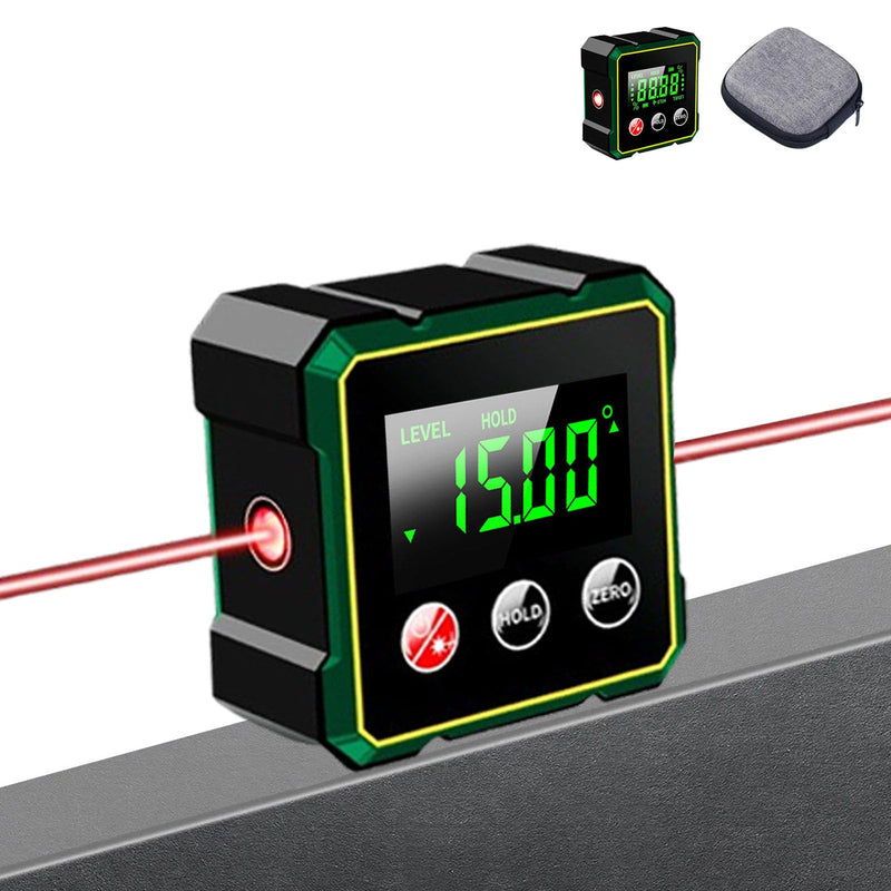 Digital Angle Finder with Electronic Laser Level,Inclinometer- 4-side Strong Magnetic Angle Gauge, Protractor,Finder Measuring Tool for Woodworking (Laser Level is Class II,Output<5mW)