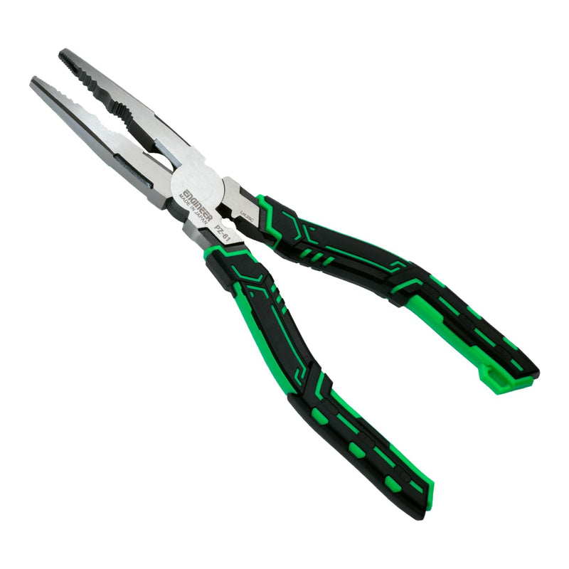 ENGINEER PZ-61 Long Nose Screw Removal Pliers 193mm Multi Functional Stripped Screw Extractor with Wire Cutter & Crimper Green