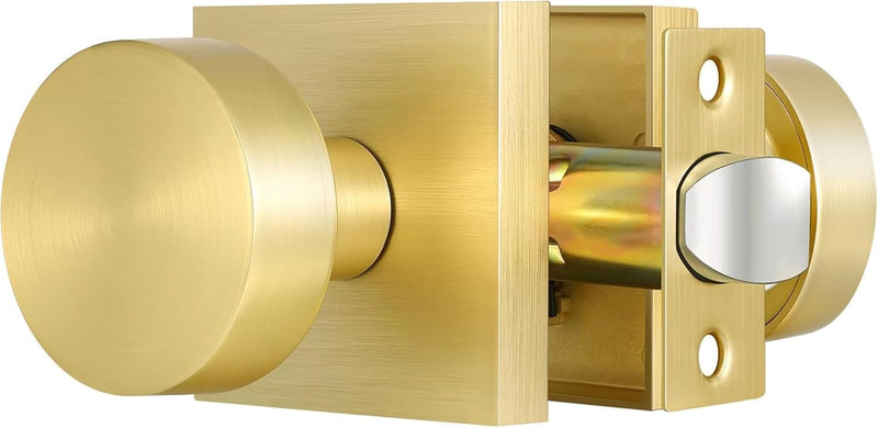 Lethato Brushed Gold Interior Passage Door Knob, Contemporary Zinc-Alloy Heavy Duty Door Knobs, Round Gold Handle, Non-Locking Doorknob for Hallway Closet Bedroom Bathroom (1 Pack) 1 Pack(Passage)