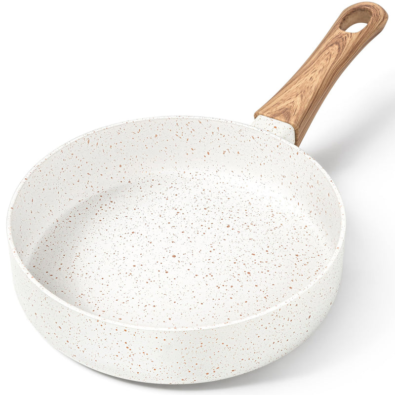 MICHELANGELO Small Frying Pan Nonstick - 6 Inch Single Egg Frying Pan, Mini Skillet with Stay-Cool Handle, Non-Toxic Omelette Pan, White White Granite
