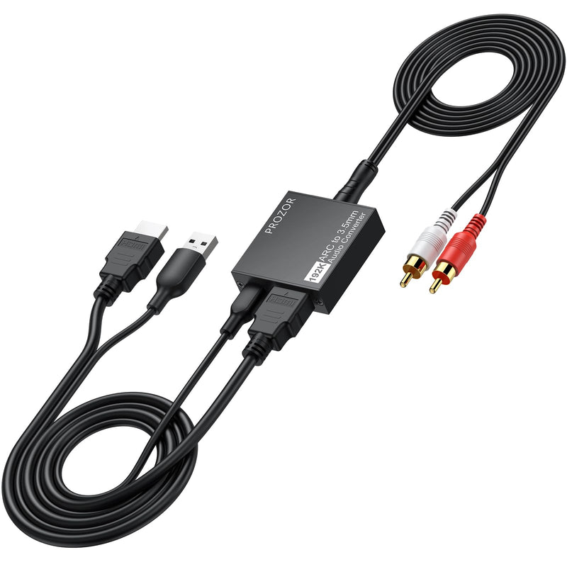 PROZOR 192KHz HDMI ARC to 3.5mm L/R Audio Adapter, 3.3ft/1m ARC Audio Extractor, TV HDMI(ARC) to RCA Converter with 3.5mm to RCA Cable, Adjustable Volume(CEC), for TV to Speaker Amplifier Soundbar HDMI-ARC to R/L