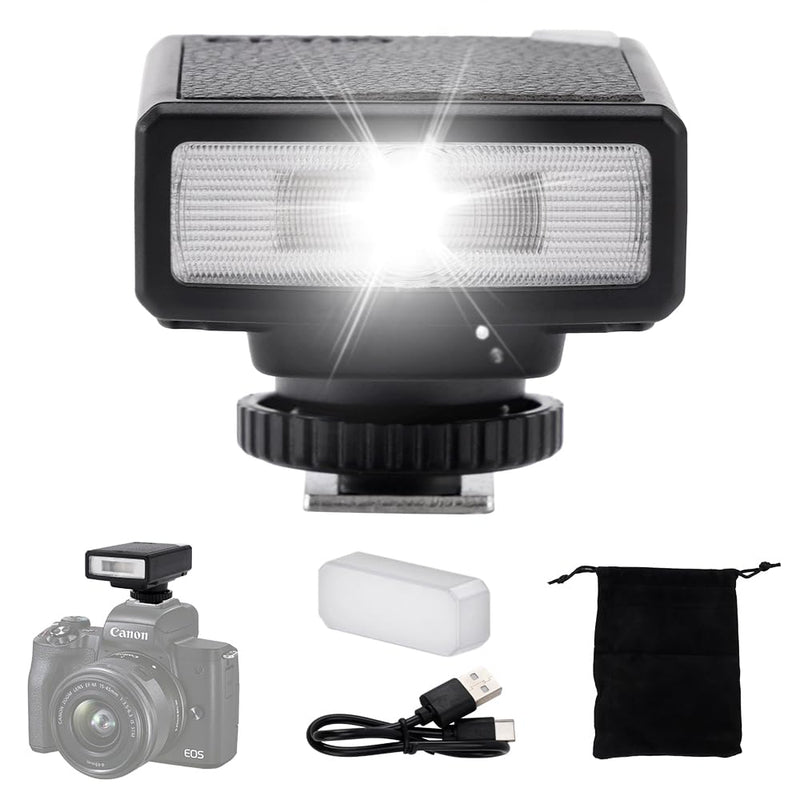 Camera Flash for Canon Nikon Panasonic Olympus Pentax, GN10 ISO 100 5600W 1/250 Flash Rate 1-3S Recycling Speed 5 Levels Brightness, Mini Flashs with Diffuser for Cameras Single-Contact Hotshoe
