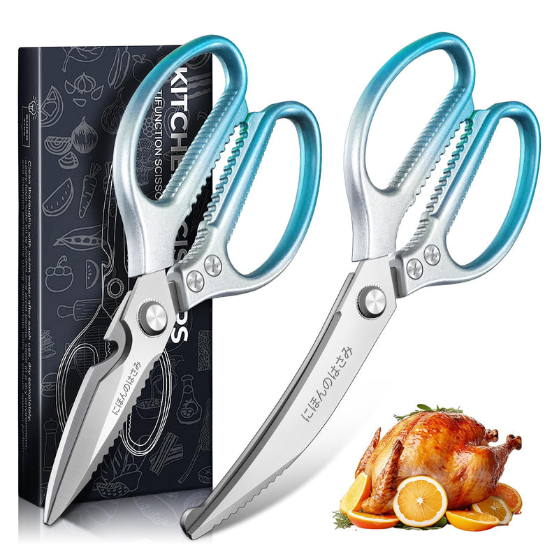 TIJERAS Kitchen Scissors Set Blue - Stainless Steel Kitchen Shear, Sharp Meat Scissors Dishwasher Safe, Heavy Duty Poultry Shears, Japanese Cooking Scissor for Food, Chicken Bones, and Turkey