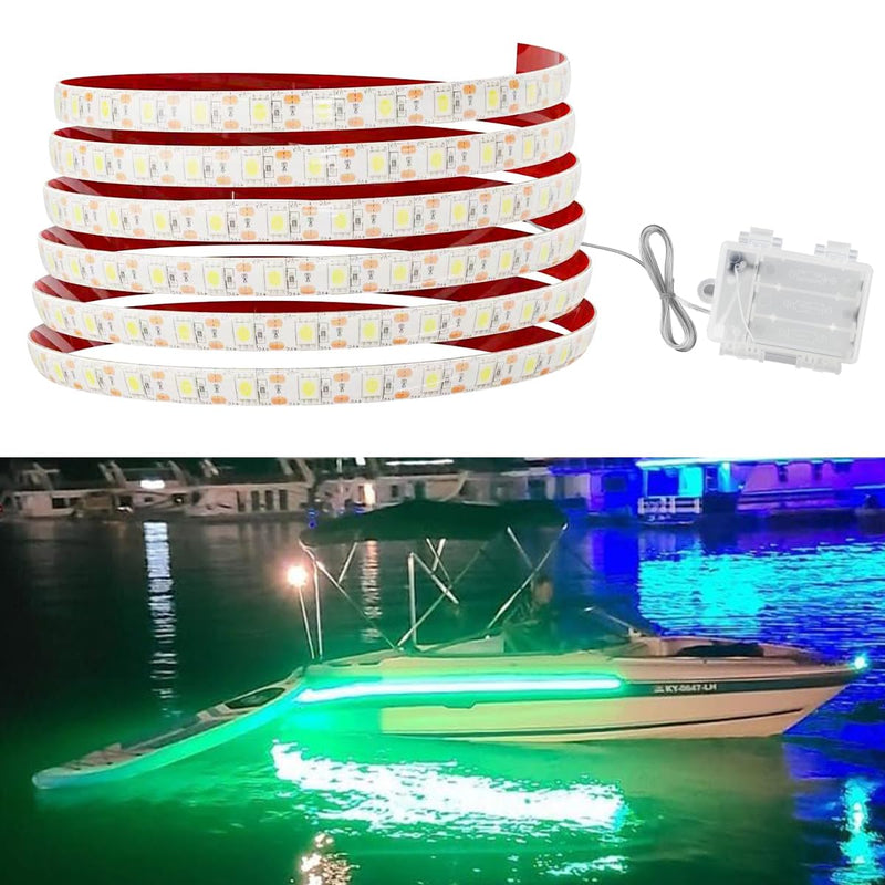 Seaponer Pontoon Boat Lights Battery Operated, Marine LED Strip for Duck Bass Sail Kayak, Wireless Waterproof Lights Strips for Deck Interior Courtesy Lights, Boat Accessories, 5m(16.4ft) (green) Green