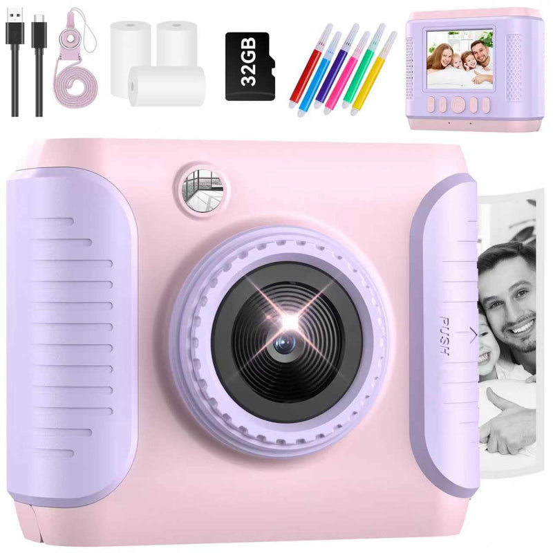 Instant Print Camera for Kids,2.4 Inch Screen Kids Instant Cameras,Christmas Birthday Gifts for Girls Age 3-12, Portable Toddler Toy for 3 4 5 6 7 8 9 10 11Year Old Girls Boys Pink