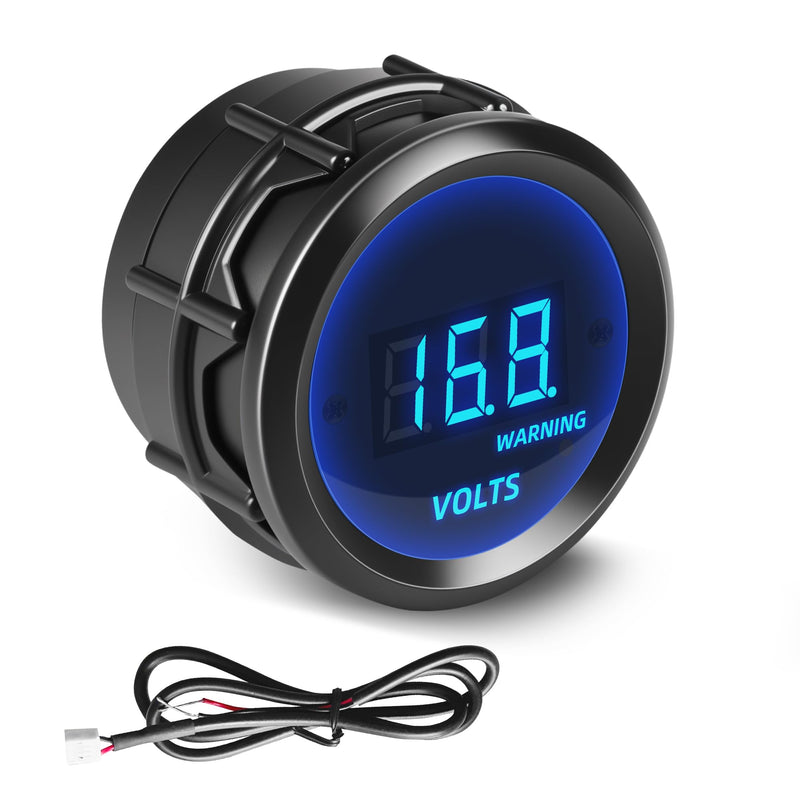 DC 12V Car Voltage Gauge, Safpovel 8-18V 2inches 52mm Blue Digital LED Display Voltmeter with Alarm, Universal Waterpoof Volt Meter Panel Kit for Marine Car Truck Boat Automotive Vehicles 1P