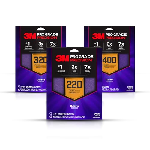 3M Pro Grade Precision Faster Sanding Sheets, NO-Slip Grip Backing, Assorted Grits 220/320/400, 9" x 11", 3 Sheets Each, 9 Total Assorted Grits 220/320/400, 3 Sheets Each, 9" x 11" 9.0