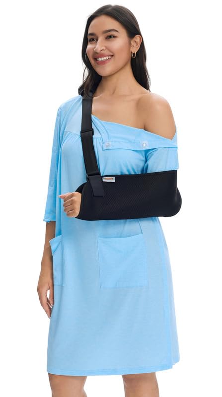 Women's Magnetic Post Shoulder Surgery Dress Rotator Surgery Recovery Must Haves Hospital Gown Adaptive Clothing with Pockets Large Sky Blue