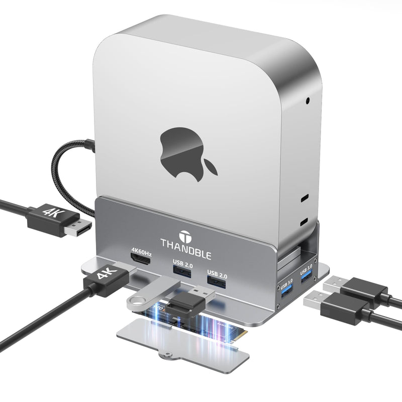  [AUSTRALIA] - Mac mini M4 Dock & Stand with 4K60Hz HDMI and DisplayPort, M.2 NVMe SSD Enclosure, 4 USB-A Ports, SD/TF Card Reader 9 in 1 Hub for Mac mini M4/M4 Pro - Silver